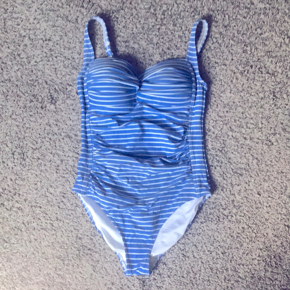 Nip Tuck One Piece Blue Striped Swimsuit Size 6
